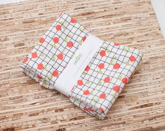 Large Cloth Napkins - Set of 4 (N9246) - Grid Fruit Reusable Fabric Napkins