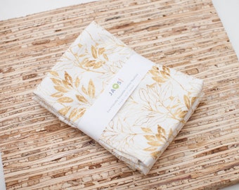 Large Cloth Napkins - Set of 4 (NC289) - Golden Color Leaf Outline Reusable Fabric Napkins