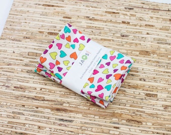 Small Cloth Napkins - Set of 4 - (N4160s) - Colorful Hearts Modern Reusable Fabric Napkins