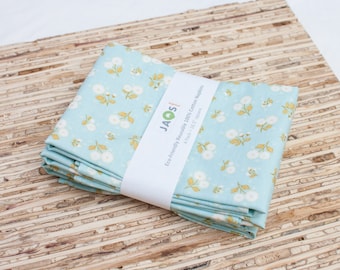 Large Cloth Napkins - Set of 4 - (N1388) - Aqua Flowers  Modern Reusable Fabric Napkins