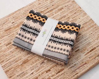 Large Cloth Napkins - Set of 4 - (N6479) - Lacy Print Orange Black Stipe  Modern Reusable Cotton  Fabric Napkins