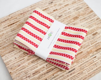 Large Cloth Napkins - Set of 4 - (N4416) - Stripe Dot Red Yellow Modern Reusable Fabric Napkins