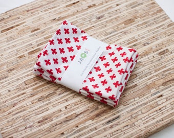 Small Cloth Napkins - Set of 4 - (N3430s) - Red Petite Fleur Modern Reusable Fabric Napkins
