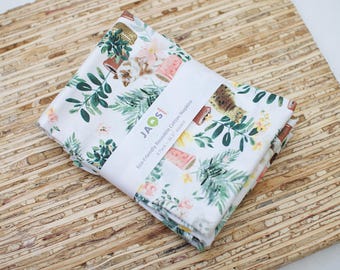 Large Cloth Napkins - Set of 4 - (ND044) - Houseplants and Cats Reusable Fabric Napkins