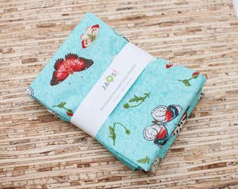 Large Cloth Napkins - Set of 4 (N8307) - Aqua Blue Butterfly Floral Reusable Fabric Napkins