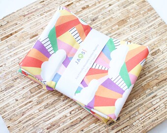 Large Cloth Napkins - Set of 4 - (NJ115) - Colorful Rainbow Clouds Reusable Fabric Napkins