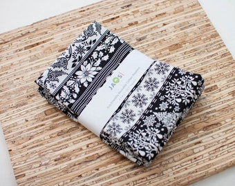 Large Cloth Napkins - Set of 4 - (N7610) - Black Holiday Stripe Modern Reusable Fabric Napkins