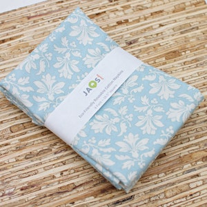 Large Cloth Napkins - Set of 4 - (NC491) - Damask Floral Light Blue Reusable Fabric Napkins