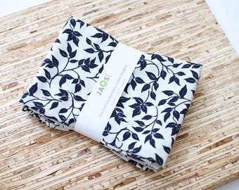 Large Cloth Napkins - Set of 4 - (NH367) - Leafy Vine Swirl on Cream Reusable Fabric Napkins