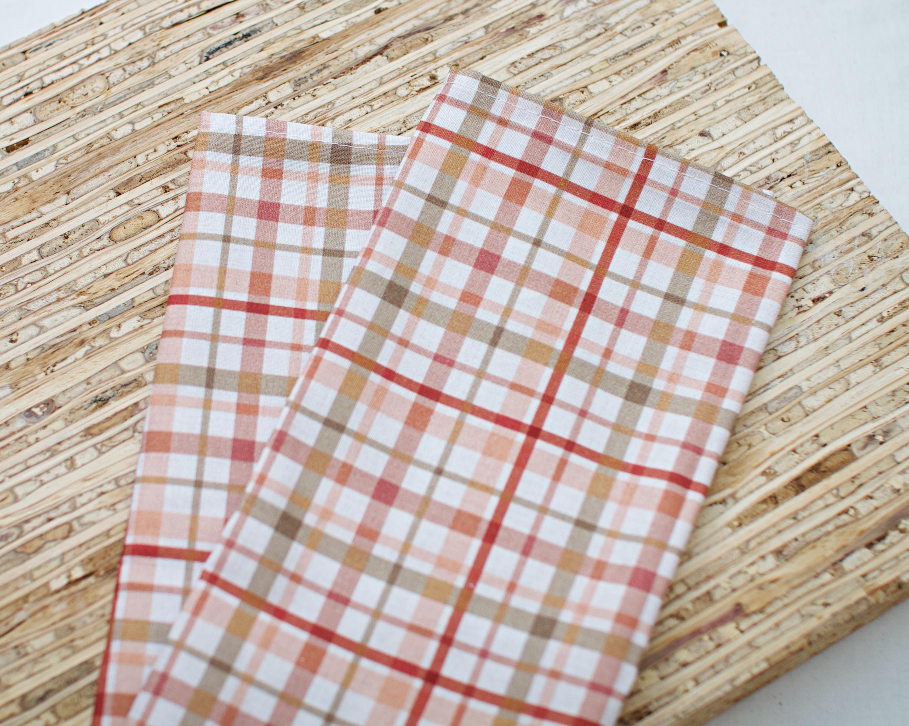 大型布ナプキン - 4枚セット (NH531) - チェック柄ピーチ柄 モダン 再