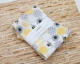 Grandes serviettes en tissu - Lot de 4 (NE057) - Serviettes en tissu réutilisables blanches nid d'abeille abeilles