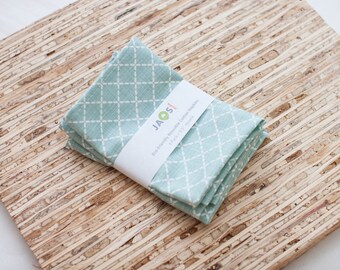 Small Cloth Napkins - Set of 4 - (NB109s) - Lattice Aqua Sky Blue Reusable Cotton Fabric Napkins