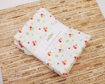 Large Cloth Napkins - Set of 4 (ND140) - Little Colorful Flowers White Fabric Napkins