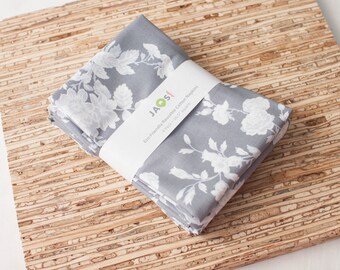 Large Cloth Napkins - Set of 4 - (N6813) - Grey Toile Rose Reusable Fabric Napkins
