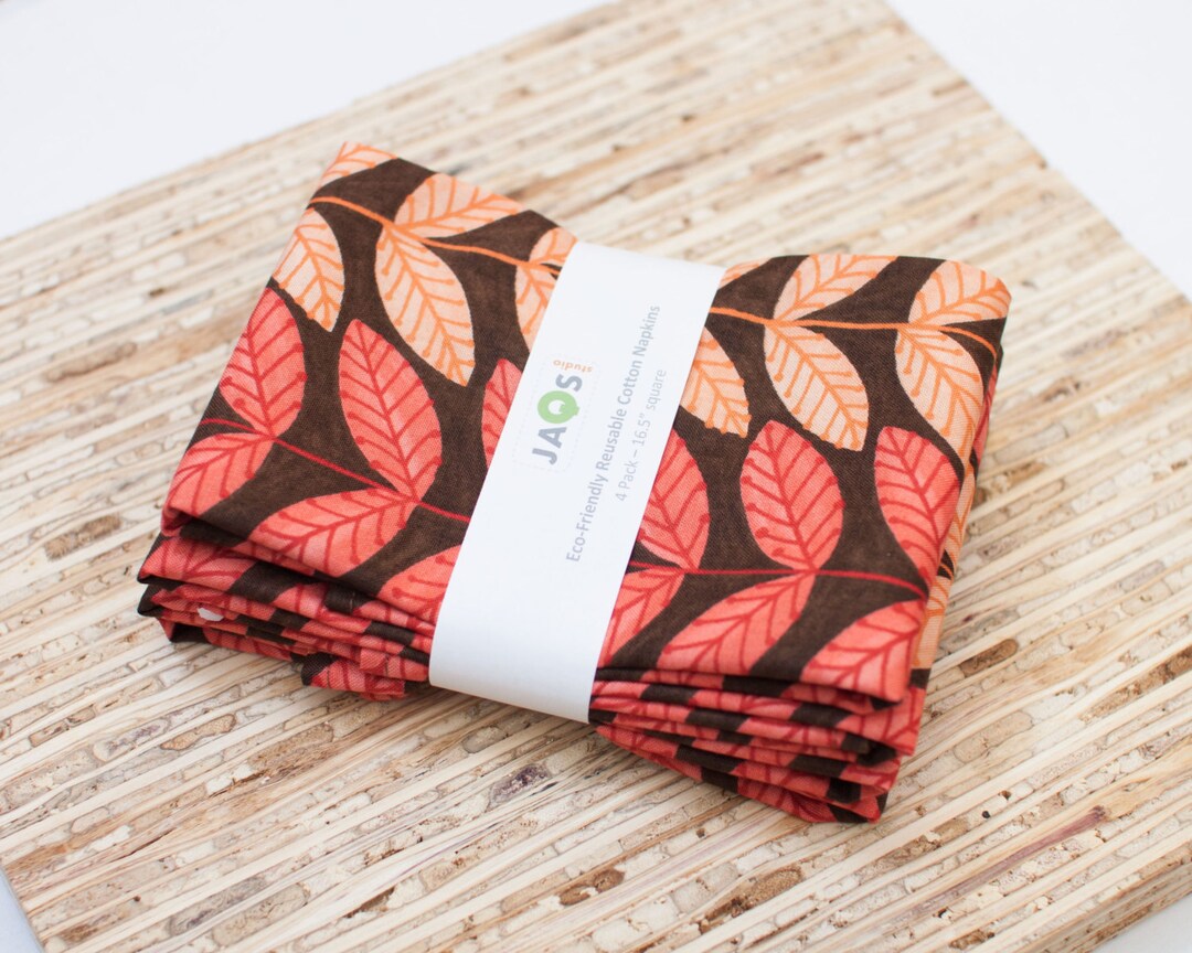 Large Cloth Napkins Set of 4 N4567 Brown Orange Leaves Etsy