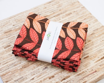 Large Cloth Napkins - Set of 4 - (N4567) - Brown Orange Leaves Modern Reusable Fabric Napkins