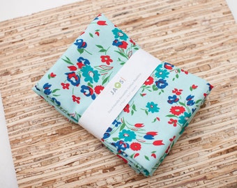 Large Cloth Napkins - Set of 4 (N6020) - Aqua Blue Floral Toss Reusable Fabric Napkins