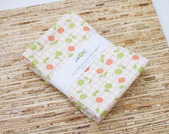 Large Cloth Napkins - Set of 4 - (N9244) - Little Apples Grid Reusable Fabric Napkins