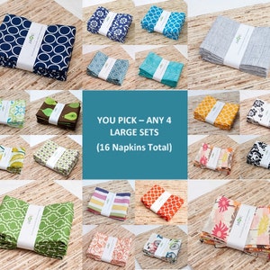 You Pick and Choose Any 4 LARGE Sized Pack Cloth Reusable Napkins - 4 LARGE SIZED Napkins Sets