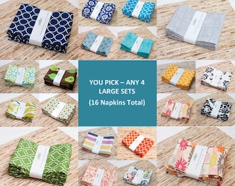 You Pick and Choose Any 4 LARGE Sized Pack Cloth Reusable Napkins - 4 LARGE SIZED Napkins Sets