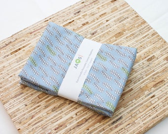 Large Cloth Napkins - Set of 4 - (N5029) - Blue Fern Leaf Modern Reusable Fabric Napkins