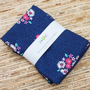 Large Cloth Napkins - Set of 4 - (N5261) - Toss Flower Bouquet Navy Blue Reusable Fabric Napkins