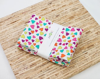 Large Cloth Napkins - Set of 4 - (N4160) - Heart Colorful Modern Fun Reusable Fabric Napkins