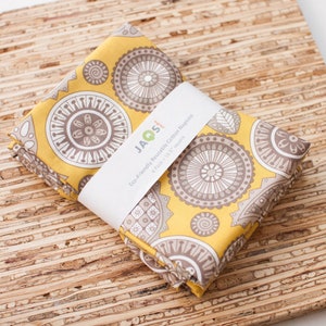 Large Cloth Napkins - Set of 4 (N6171) - Mustard Yellow Geometric Paisley Modern Reusable Fabric Napkins