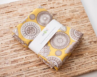 Large Cloth Napkins - Set of 4 (N6171) - Mustard Yellow Geometric Paisley Modern Reusable Fabric Napkins