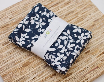 Large Cloth Napkins - Set of 4 (N3362) - Mimosa Dark Blue Floral Leaves Reusable Fabric Napkins