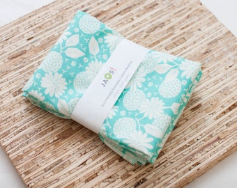 Large Cloth Napkins - Set of 4 (N6861) - Teal Aqua Dandelion Floral Reusable Fabric Napkins