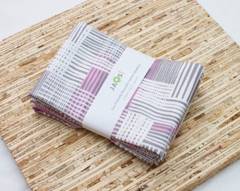Large Cloth Napkins - Set of 4 - (N4231) - Gray Crosshatch Lavender Pink Modern Reusable Fabric Napkins