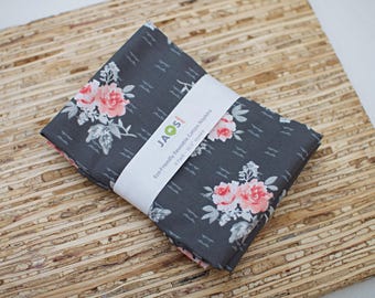 Large Cloth Napkins - Set of 4 - (NC747) - Dark Grey Rose Toss Modern Reusable Fabric Napkins