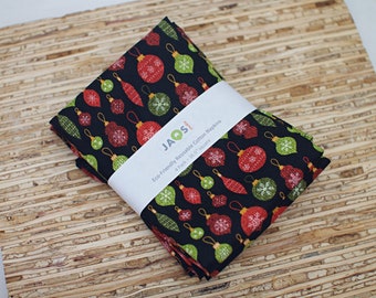 Large Cloth Napkins - Set of 4 - (NC312) - Holiday Ornaments Black Modern Reusable Fabric Napkins
