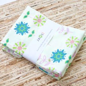 Große Stoffservietten - 4er Set - (N814) - Folk Blumen hellgelb Wiederverwendbare Stoffservietten