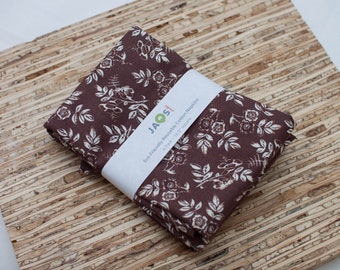 Large Cloth Napkins - Set of 4 - (N7722) -  Floral on Brown Reusable Fabric Napkins