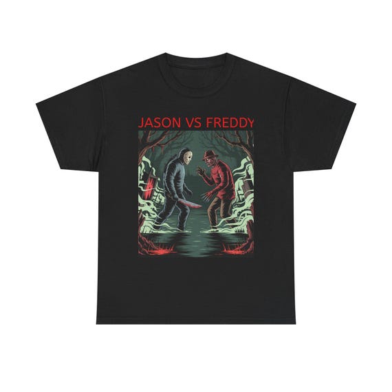 Jason vs Freddy Unisex Heavy Cotton Tee, Horror T-Shirt, Movie Memorabilia, Halloween Apparel, Graphic Tee, Gift for Movie Lovers