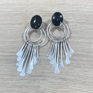 Vintage Taxco Sterling Silver and Onyx Fringe Earrings