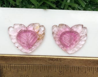 Wonderful bio tourmaline carving pair amazing handmade design good color 7.05 carat 15.5x13 mm