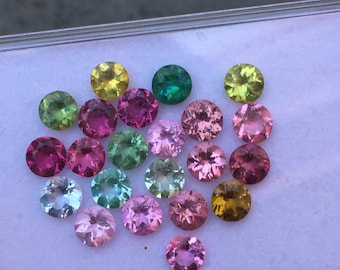 Impresionante piedra preciosa multi-turmalina facetada, 22 piezas redondas de 10,75 quilates, 5 x 5 mm