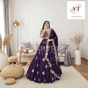 Embroidered Lehenga Choli: Pearl & Sequin Silk Indian Dress