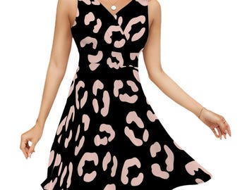 Sleeveless V Neck Dress, Womens Printed Summer Dress, Soft Milk Silk High Waist Mini Dress for Vacation Party Daily Wear