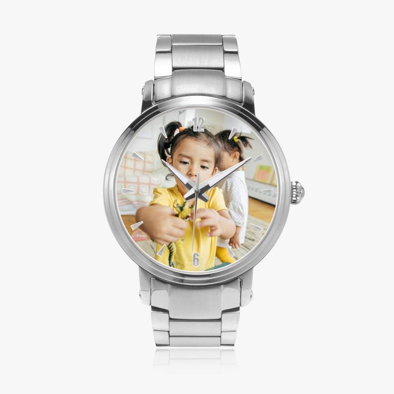 Custom Photo Automatic Watch with Steel Strap, Personalized Stainless Steel Watch, Anniversary Birthday Gift for Men Women Silver