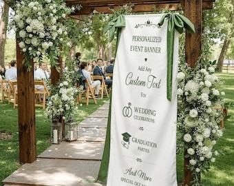 Custom Satin Wedding Welcome Sign Banner, Personalized Wedding Entrance Decor, Elegant Ceremony Welcome Sign, Fabric Wedding Backdrop