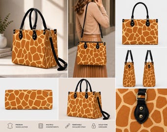 Safari Animal Print Tote Bag for Women PU Leather Handbag Waterproof Large Shoulder Purse Everyday Fashion Bag