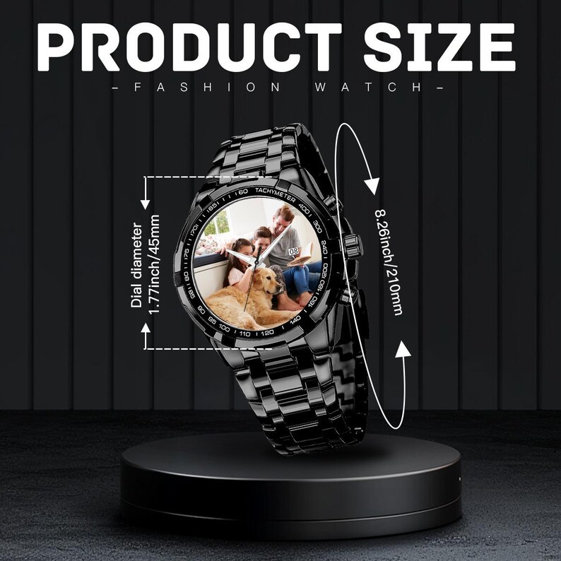 Personalized Black Metal Watch with Calendar Display, Custom Engraved Unisex Watch, Gift for Husband Father Mother imagen 7