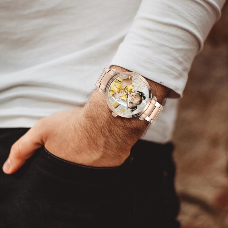 Custom Photo Automatic Watch with Steel Strap, Personalized Stainless Steel Watch, Anniversary Birthday Gift for Men Women imagen 5