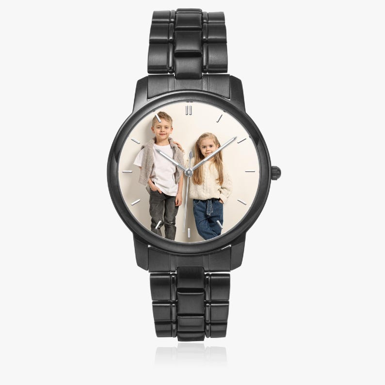 Custom Photo Watch, Personalized Watch for Men, Engraved Watch Gift for Him, Husband Gift, Boyfriend Gift, Anniversary Gift, Watches for Dad Black