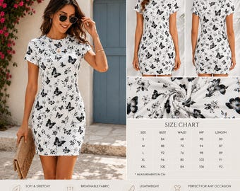 Floral Bodycon Dress for Women, Slim Fit Mini Dress, Short Sleeve Summer Dress, Elegant Casual Party Dress, Everyday Chic Outfit