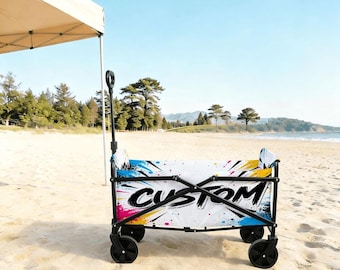 Custom Foldable Wagon Cart with Adjustable Handle, Heavy Duty Utility Wagon for Beach Shopping Garden Travel Camping